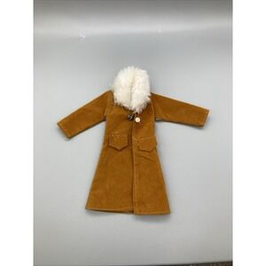 Vintage Barbie Long Faux Suede Coat with White Trim, 1970s